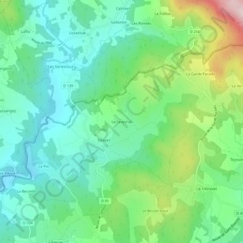 Mappa topografica Le Faveyrial, altitudine, rilievo