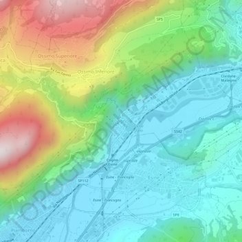 Mappa topografica Cogno, altitudine, rilievo