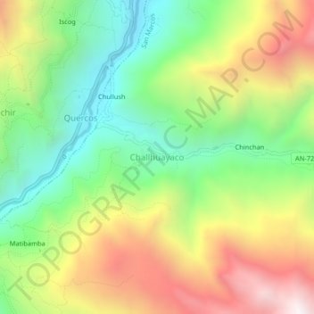 Mappa topografica Challhuayaco, altitudine, rilievo