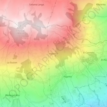 Mappa topografica Yolombo, altitudine, rilievo