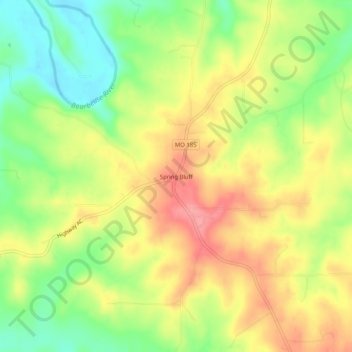 Mappa topografica Spring Bluff, altitudine, rilievo