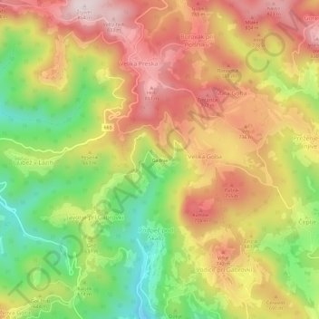 Mappa topografica Gadnje, altitudine, rilievo