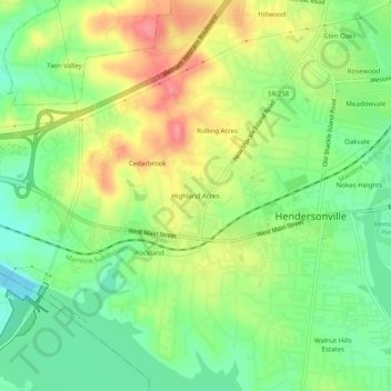 Mappa topografica Highland Acres, altitudine, rilievo
