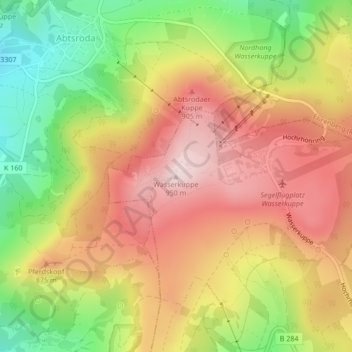 Mappa topografica Wasserkuppe, altitudine, rilievo