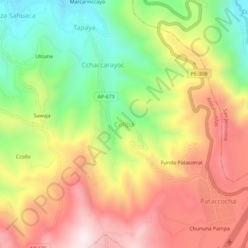 Mappa topografica Collpa, altitudine, rilievo