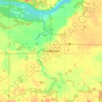 Mappa topografica Shellbrook, altitudine, rilievo