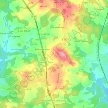 Mappa topografica La Renoudie, altitudine, rilievo