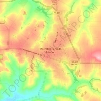 Mappa topografica Marechal Cândido Rondon, altitudine, rilievo