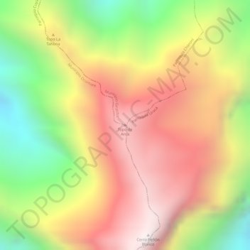 Mappa topografica Topo de Aroa, altitudine, rilievo