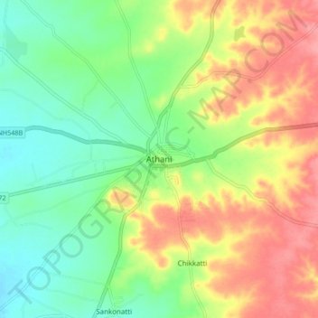 Mappa topografica Athani, altitudine, rilievo