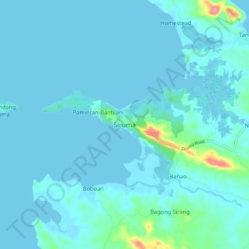 Mappa topografica Siruma, altitudine, rilievo