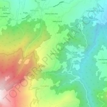 Mappa topografica Santonio, altitudine, rilievo
