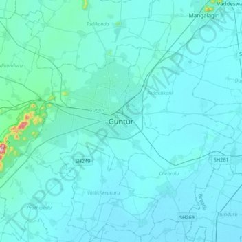 Mappa topografica Guntur, altitudine, rilievo