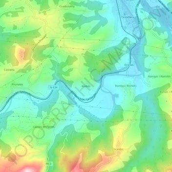 Mappa topografica Arobes, altitudine, rilievo