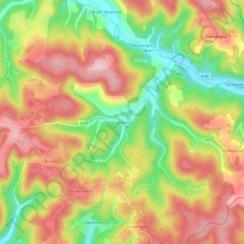 Mappa topografica Eybènes, altitudine, rilievo