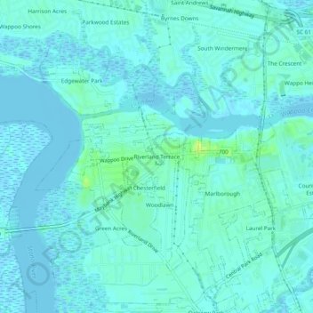 Mappa topografica Riverland Terrace, altitudine, rilievo
