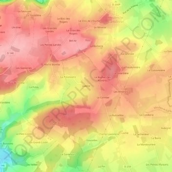 Mappa topografica Valette, altitudine, rilievo