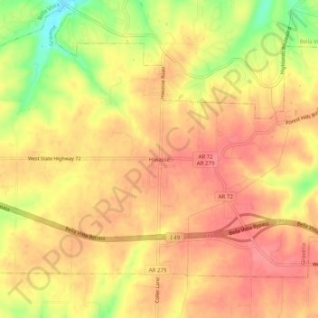 Mappa topografica Hiwasse, altitudine, rilievo