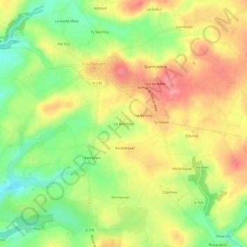 Mappa topografica Le Boënnec, altitudine, rilievo