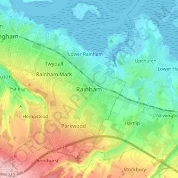 Mappa topografica Rainham, altitudine, rilievo