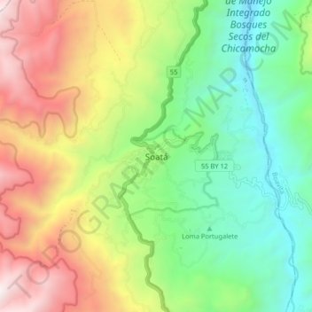Mappa topografica Soatá, altitudine, rilievo