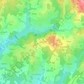 Mappa topografica Chaurieux, altitudine, rilievo