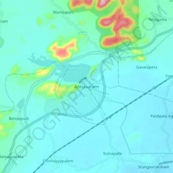 Mappa topografica Annavaram, altitudine, rilievo