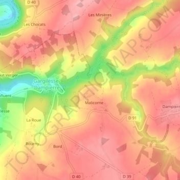 Mappa topografica Champ Tillet, altitudine, rilievo