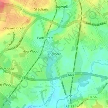 Mappa topografica Frogmore, altitudine, rilievo