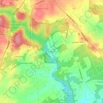 Mappa topografica Jerusalem, altitudine, rilievo