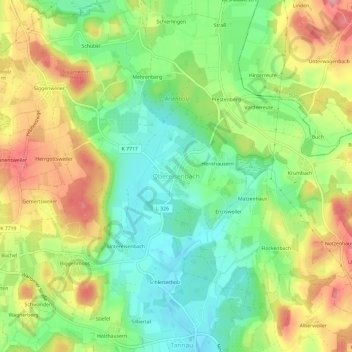 Mappa topografica Obereisenbach, altitudine, rilievo