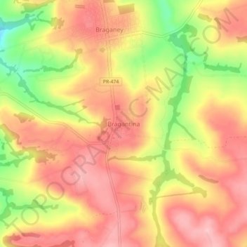 Mappa topografica Bragantina, altitudine, rilievo