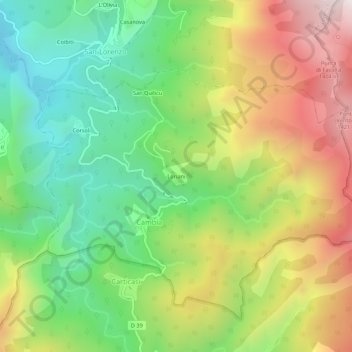 Mappa topografica Loriani, altitudine, rilievo