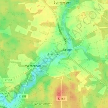 Mappa topografica Hasberg, altitudine, rilievo