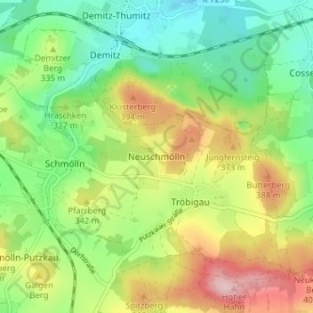 Mappa topografica Neuschmölln, altitudine, rilievo