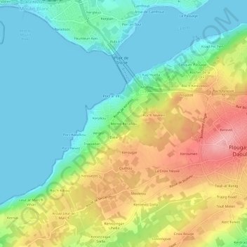 Mappa topografica Menez Keralliou, altitudine, rilievo