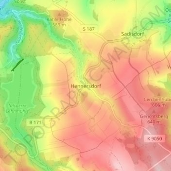 Mappa topografica Hennersdorf, altitudine, rilievo