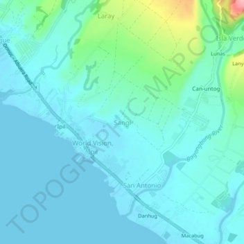 Mappa topografica Sangi, altitudine, rilievo
