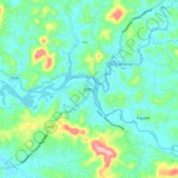 Mappa topografica Iritty, altitudine, rilievo