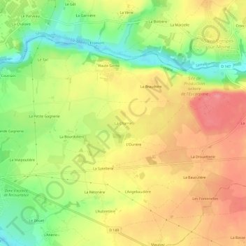 Mappa topografica La Charrie, altitudine, rilievo