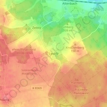 Mappa topografica Leulitz, altitudine, rilievo
