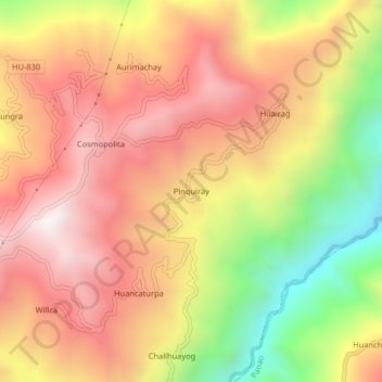 Mappa topografica Pinquiray, altitudine, rilievo