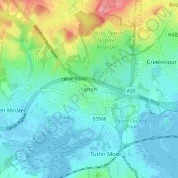 Mappa topografica Upton, altitudine, rilievo