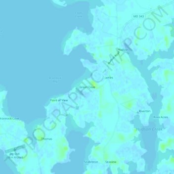 Mappa topografica Green Cove, altitudine, rilievo