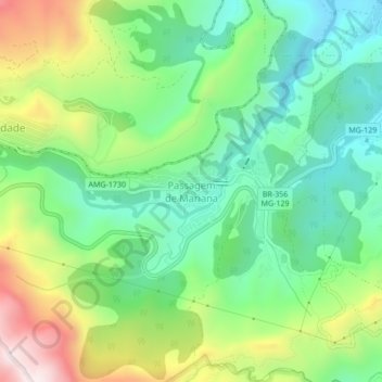 Mappa topografica Passagem de Mariana, altitudine, rilievo