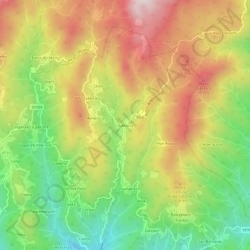 Mappa topografica Valpiana, altitudine, rilievo