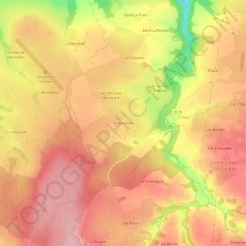 Mappa topografica La Bussière, altitudine, rilievo