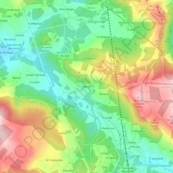 Mappa topografica Vilariño, altitudine, rilievo