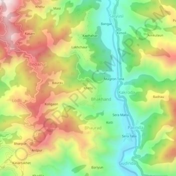 Mappa topografica Khetu, altitudine, rilievo