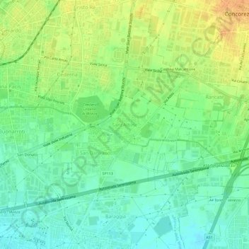 Mappa topografica Sant'Albino, altitudine, rilievo